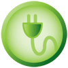 Green power plug icon on circular background.