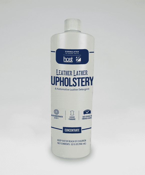 A bottle of fabric and leather cleaner for upholstery.
