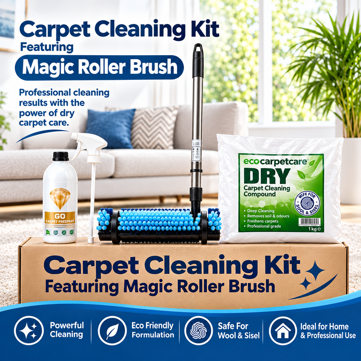 Carpet Cleaning Kit With Magic Roller Brush, Carpet Spray & Dry Carpet Cleaner